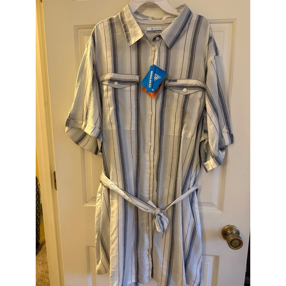 Columbia PFG Womens XXL Blue Striped Omni-Shade UPF 50 Shirt Dress NWT